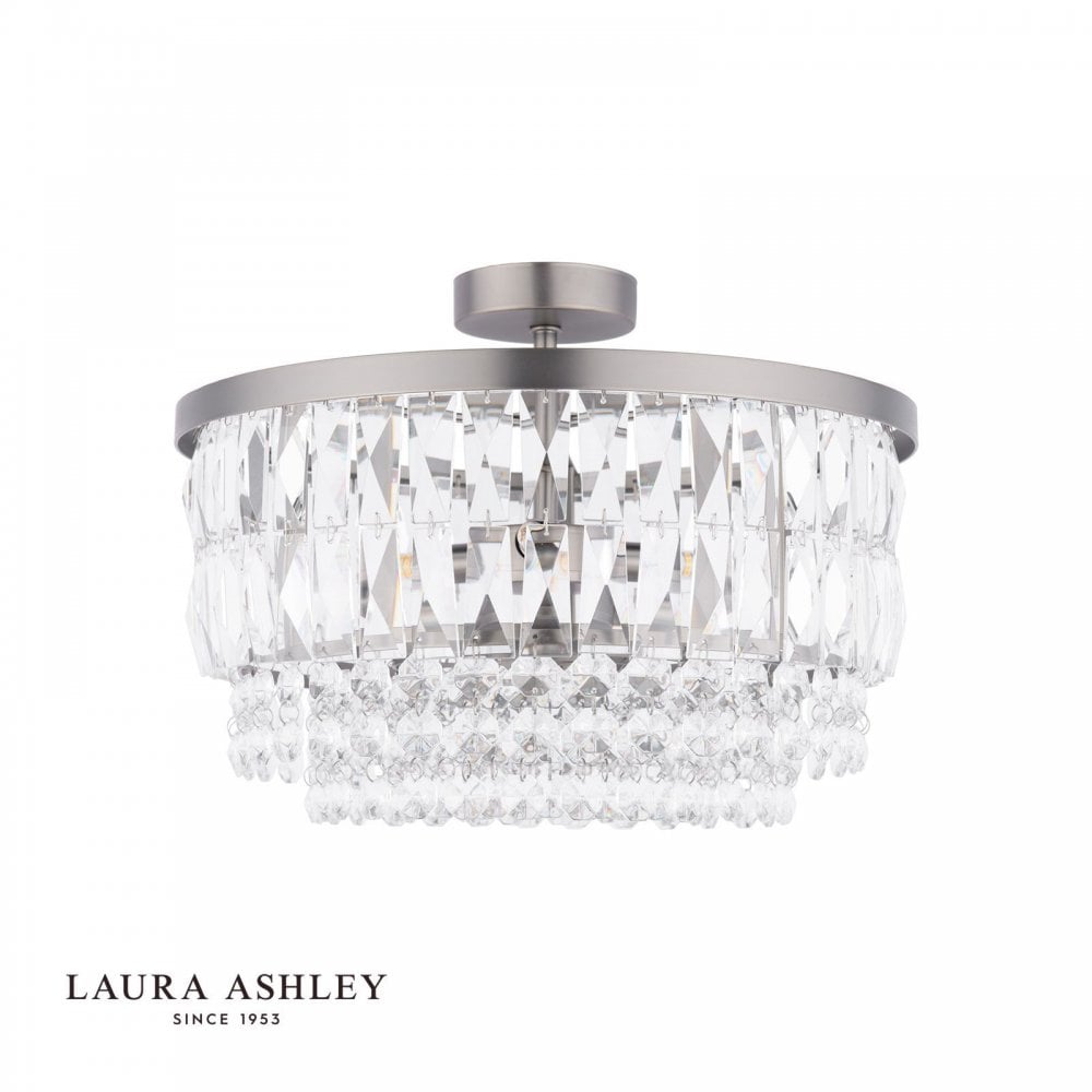 Rhosill 3 Light Semi Flush Glass & Aged Pewter