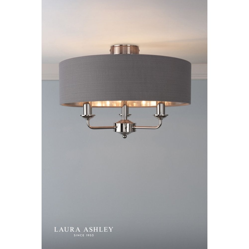 Sorrento Polished Nickel Semi Flush Light C/W Charcoal Shade