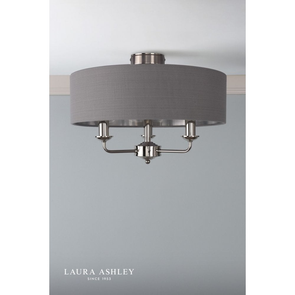 Sorrento Polished Nickel Semi Flush Light C/W Charcoal Shade