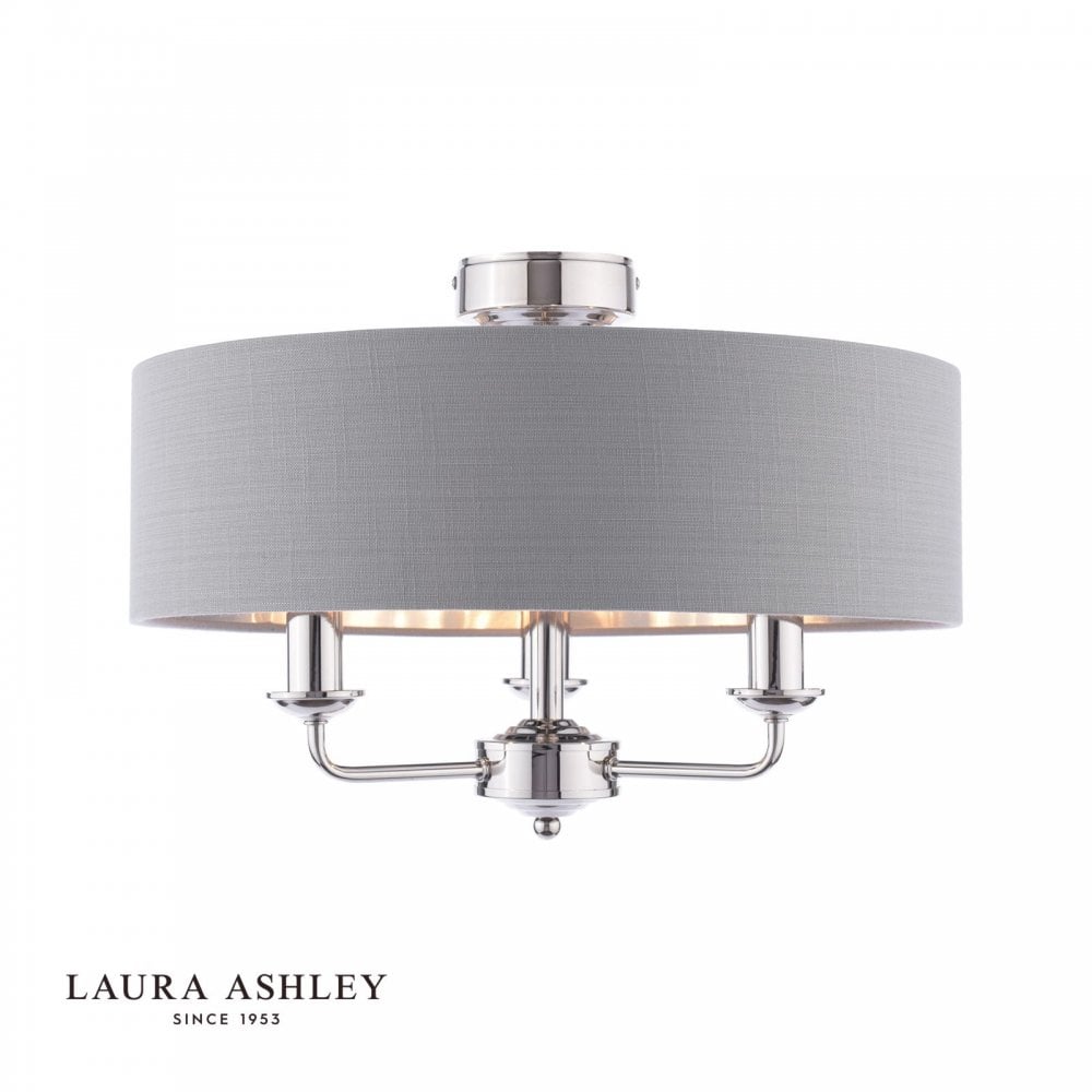 Sorrento Polished Nickel Semi Flush Light C/W Charcoal Shade