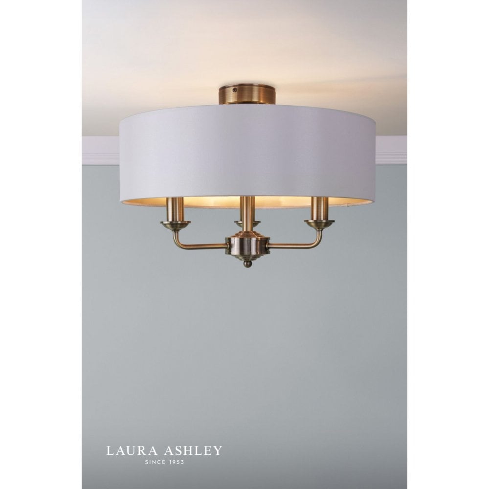 Sorrento Antique Brass Semi Flush C/W Ivory Shade