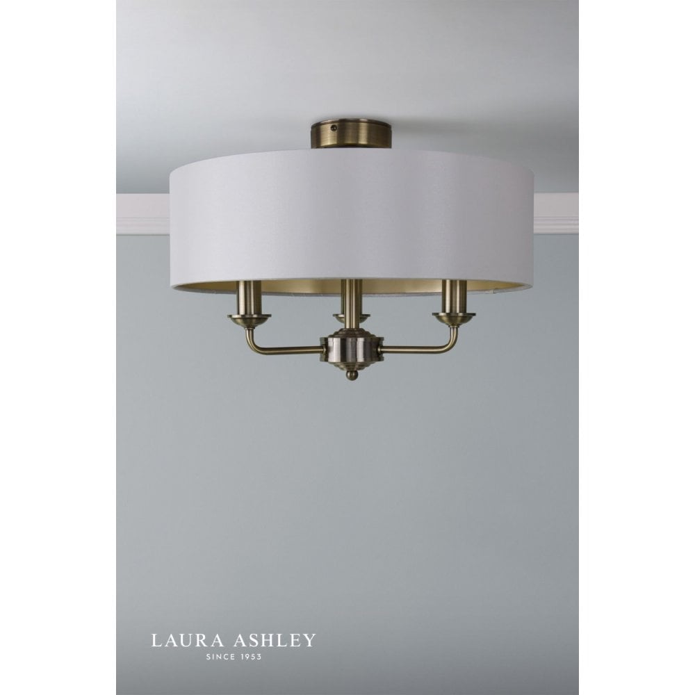 Sorrento Antique Brass Semi Flush C/W Ivory Shade