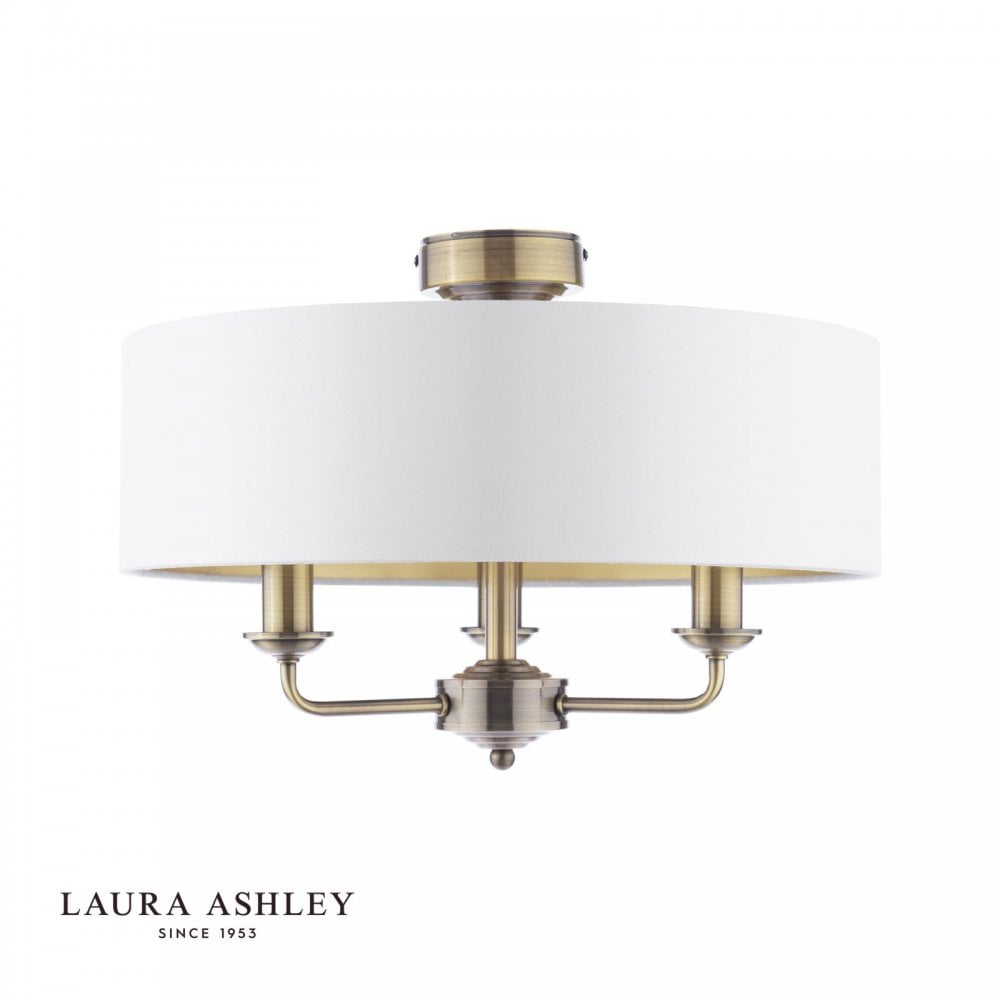 Sorrento Antique Brass Semi Flush C/W Ivory Shade