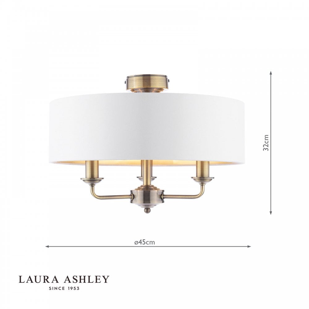 Sorrento Antique Brass Semi Flush C/W Ivory Shade