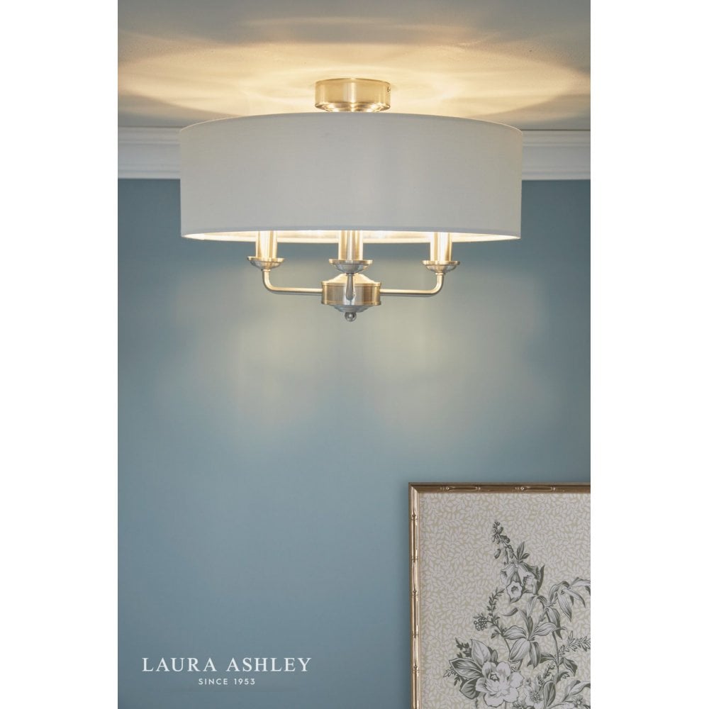 Sorrento Satin Nickel Semi Flush C/W Natural Shade