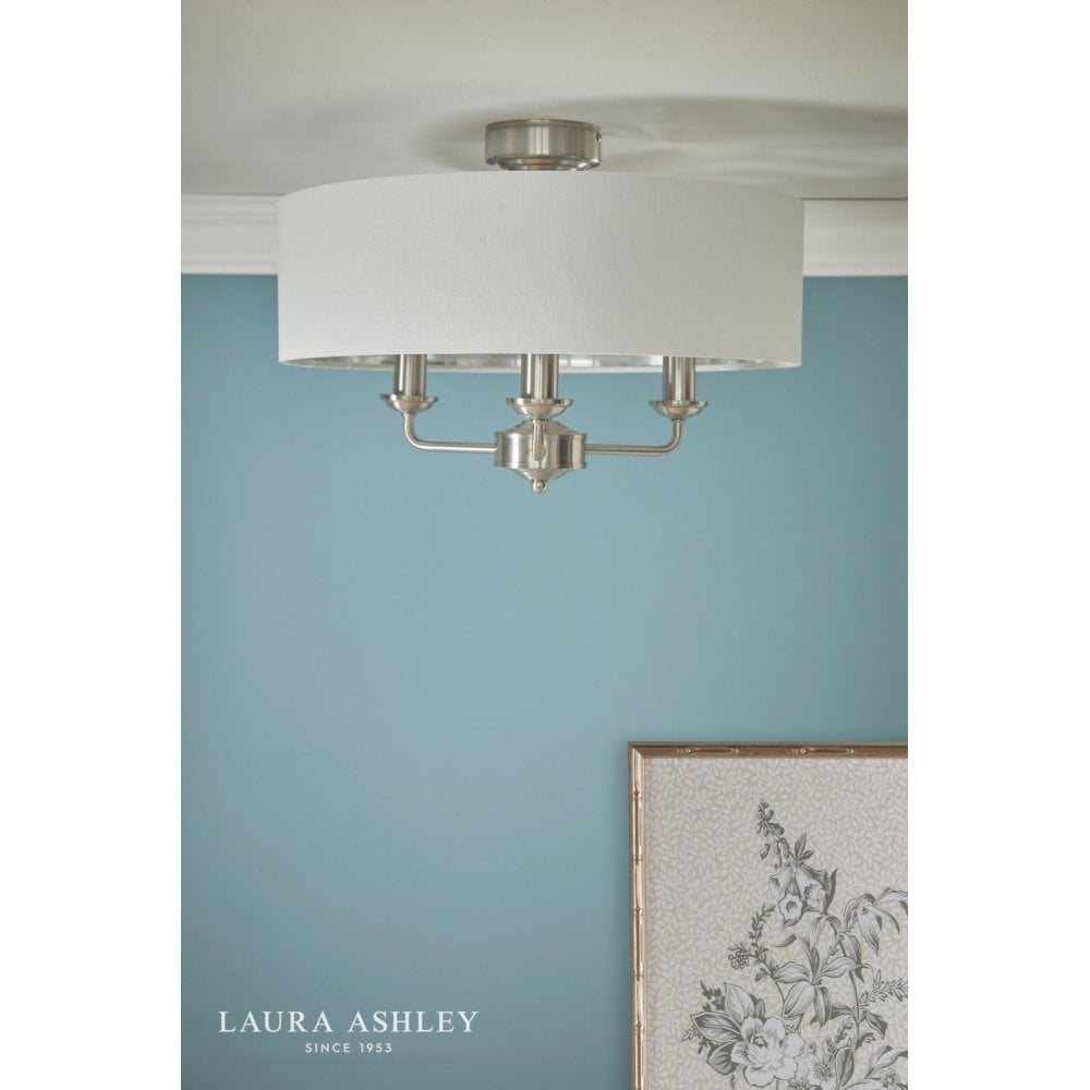 Sorrento Satin Nickel Semi Flush C/W Natural Shade