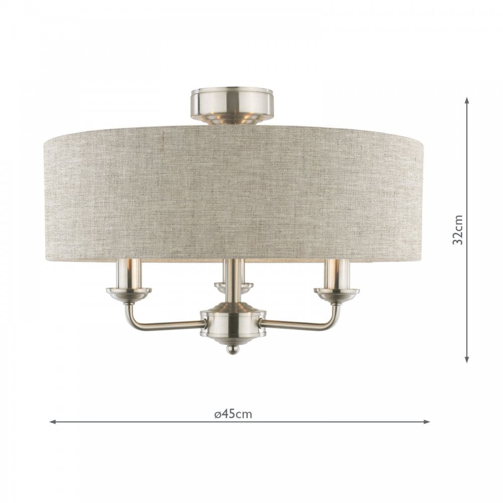 Sorrento Satin Nickel Semi Flush C/W Natural Shade