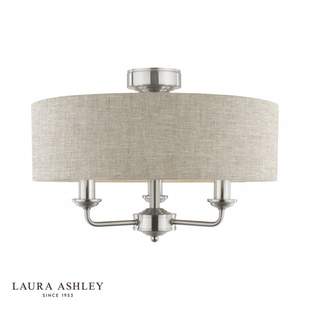 Sorrento Satin Nickel Semi Flush C/W Natural Shade