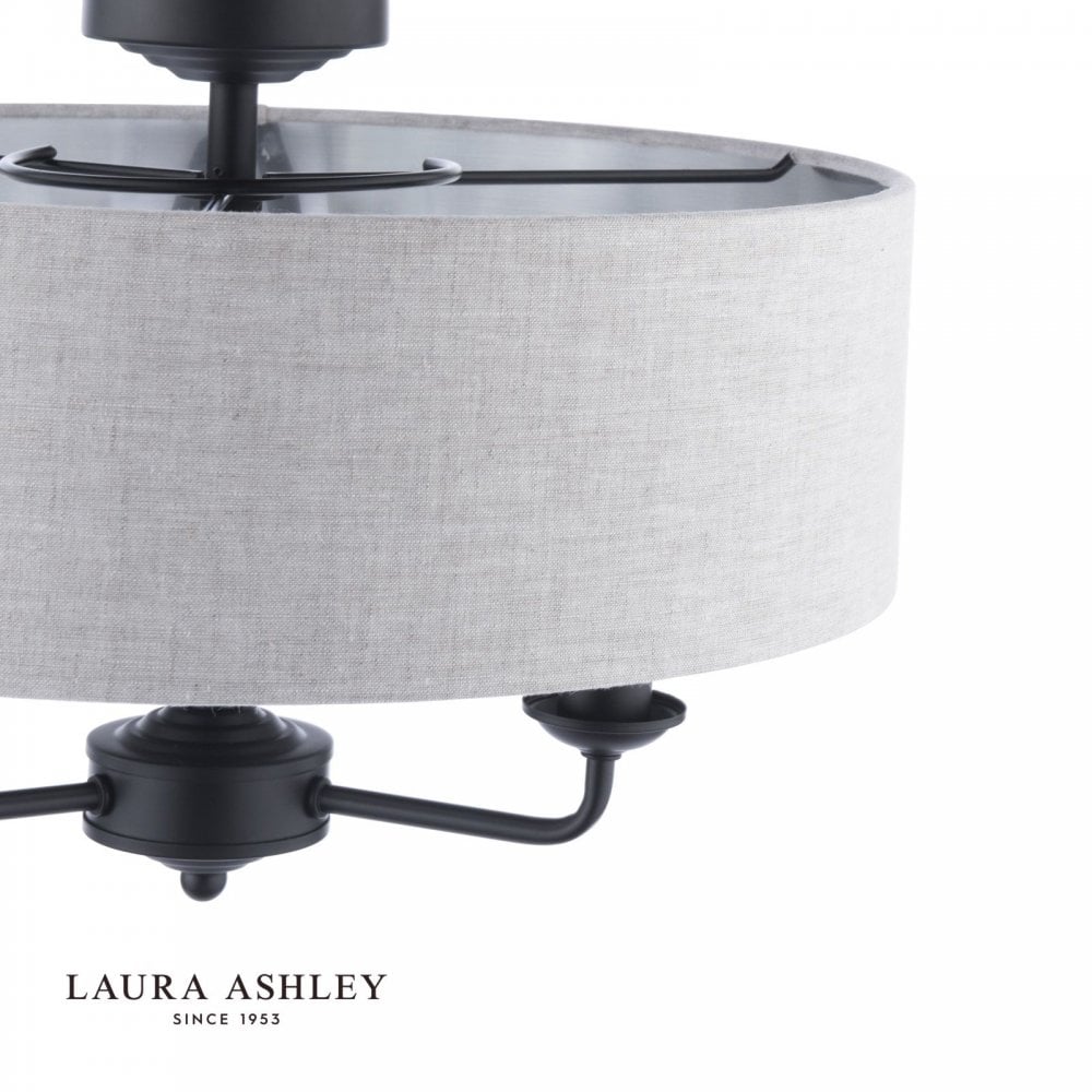 Sorrento Matt Black Semi Flush C/W Natural Shade
