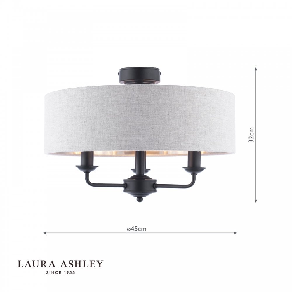 Sorrento Matt Black Semi Flush C/W Natural Shade
