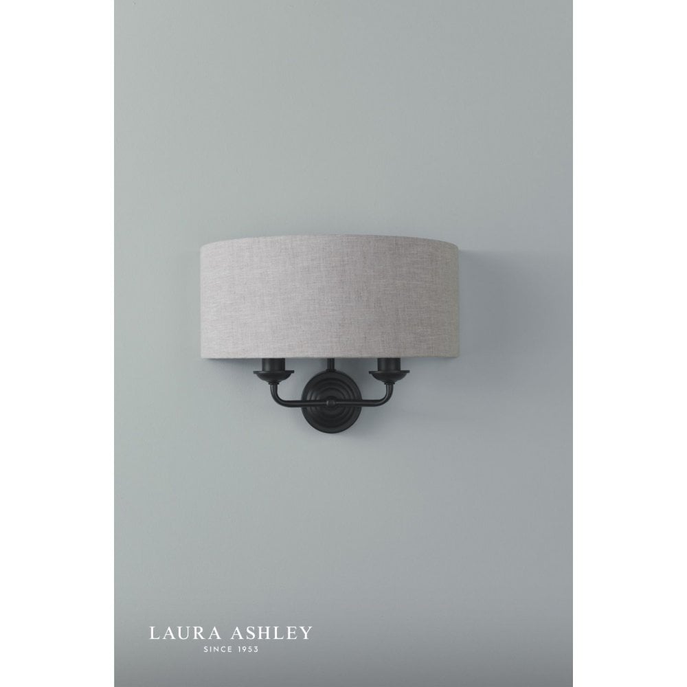 Sorrento Double Wall Light in Matt Black C/W Natural Shade