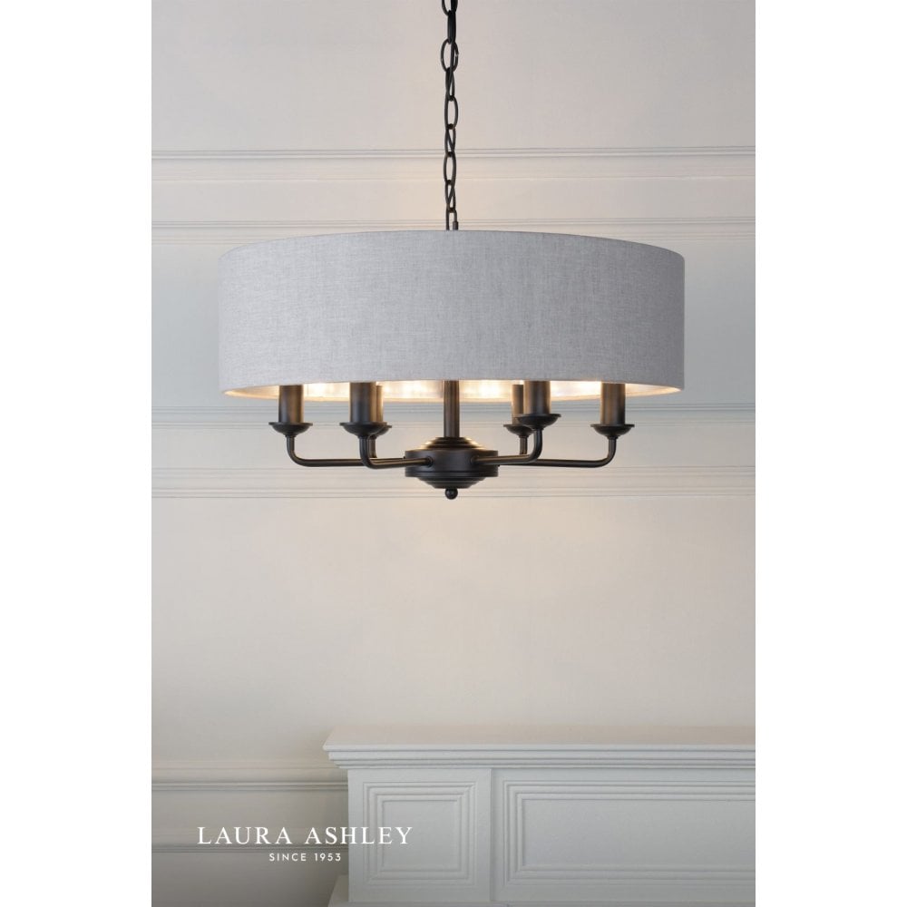 Sorrento 6 Light Pendant in Matt Black C/W Natural Shade