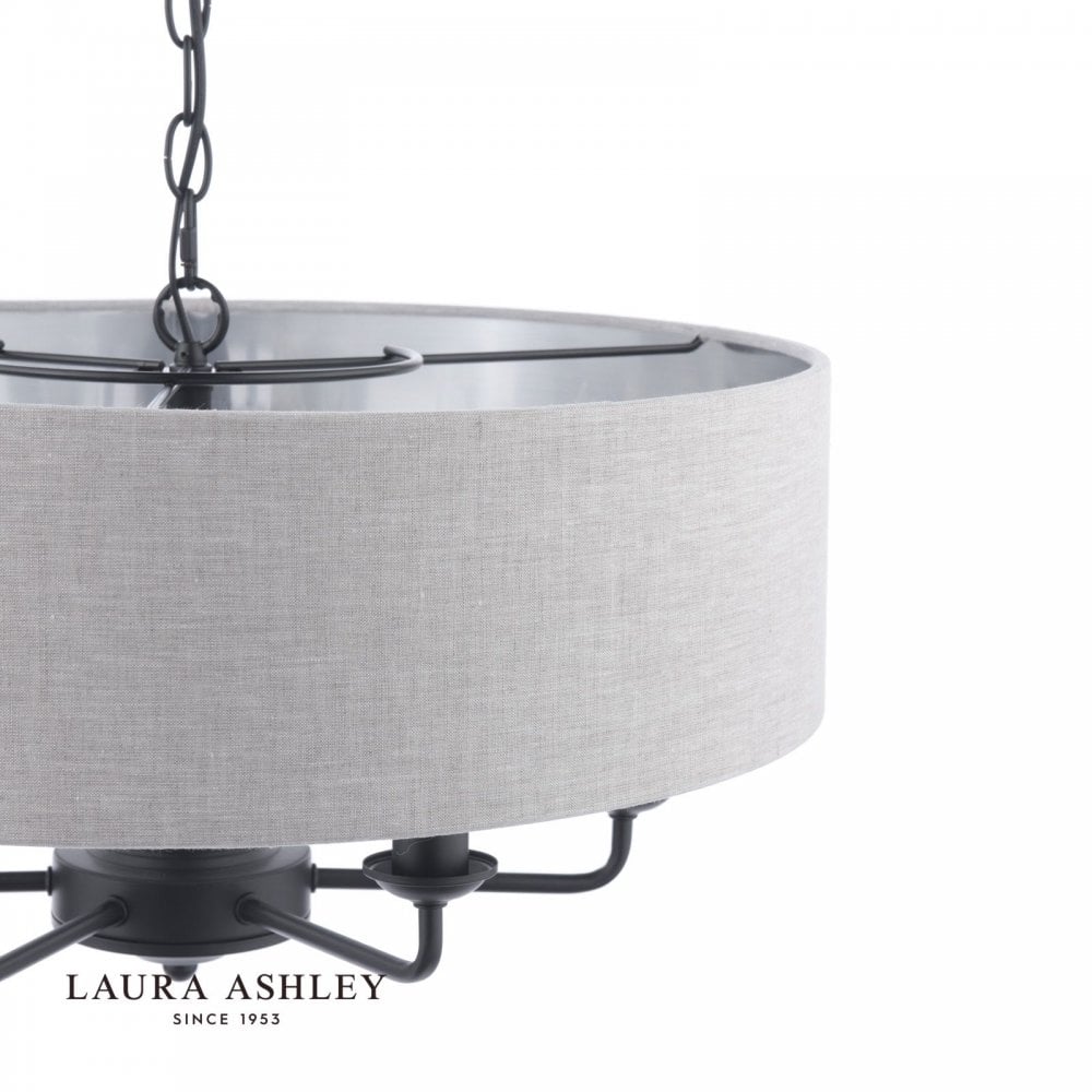 Sorrento 6 Light Pendant in Matt Black C/W Natural Shade