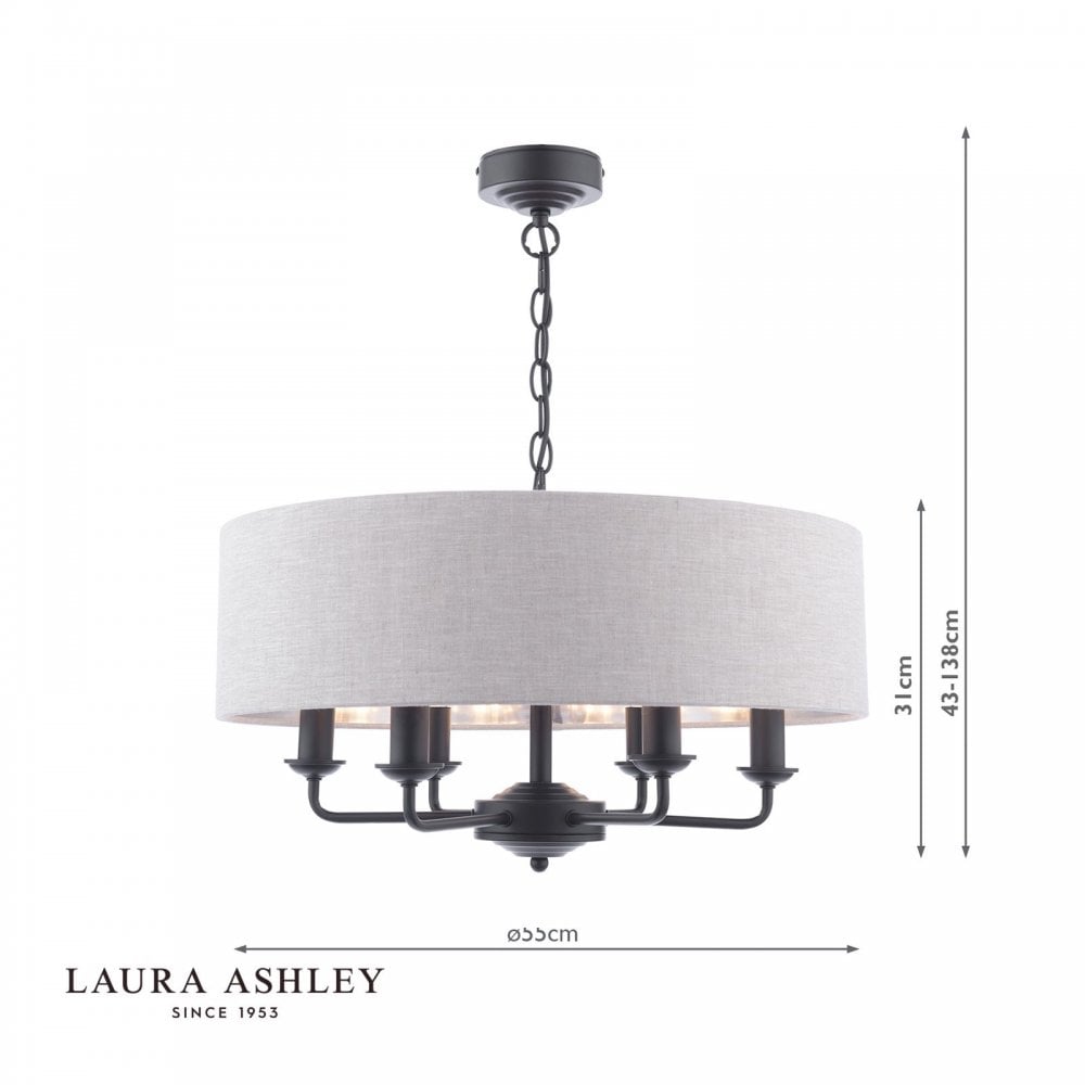 Sorrento 6 Light Pendant in Matt Black C/W Natural Shade
