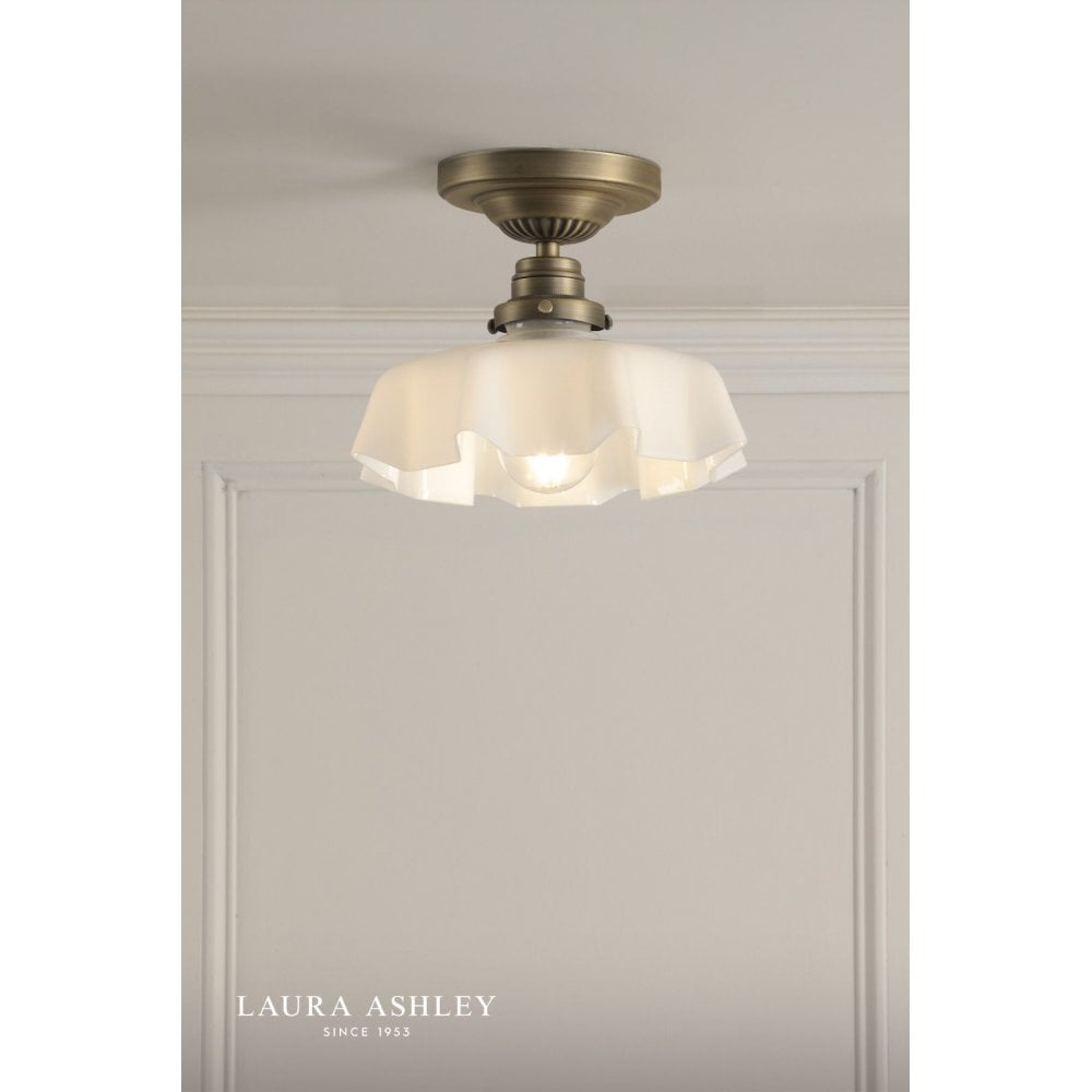 Banham Antique Brass & White Glass Semi Flush Fitting