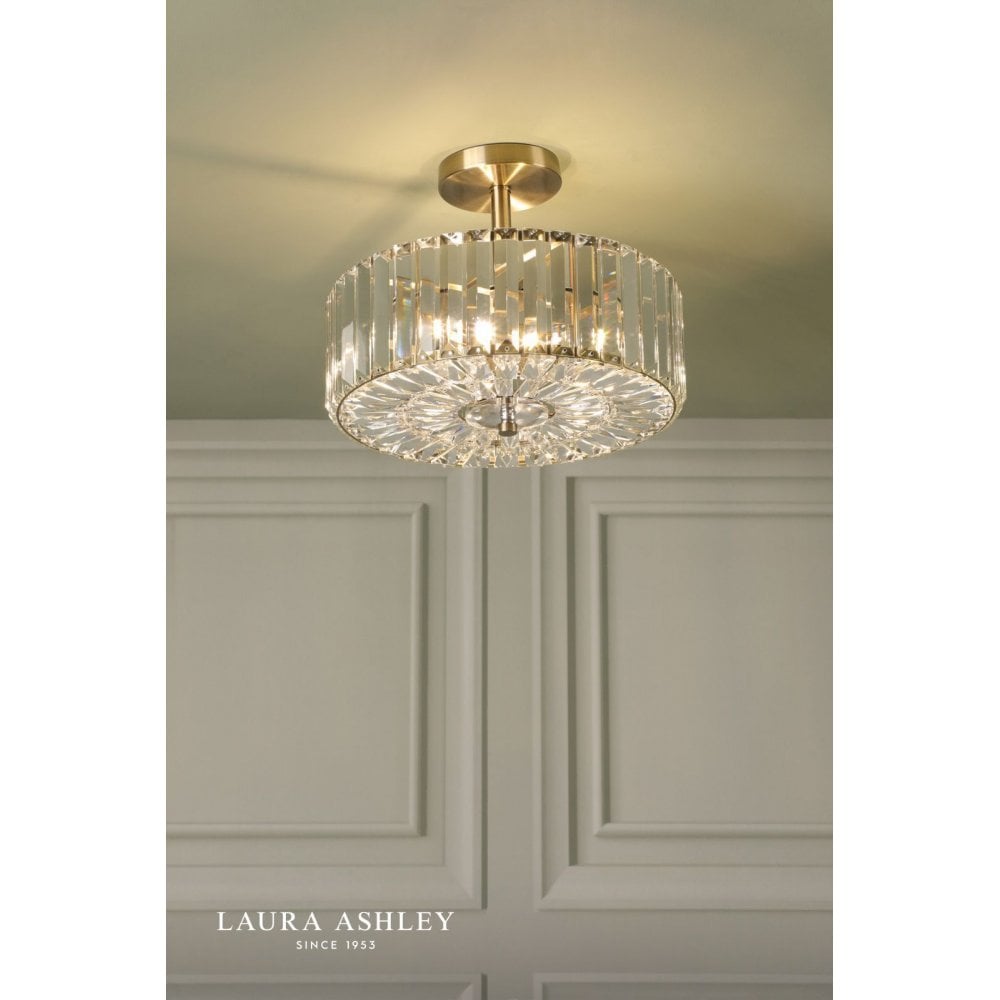 Fernhurst Antique Brass 3 Light Semi Flush Fitting