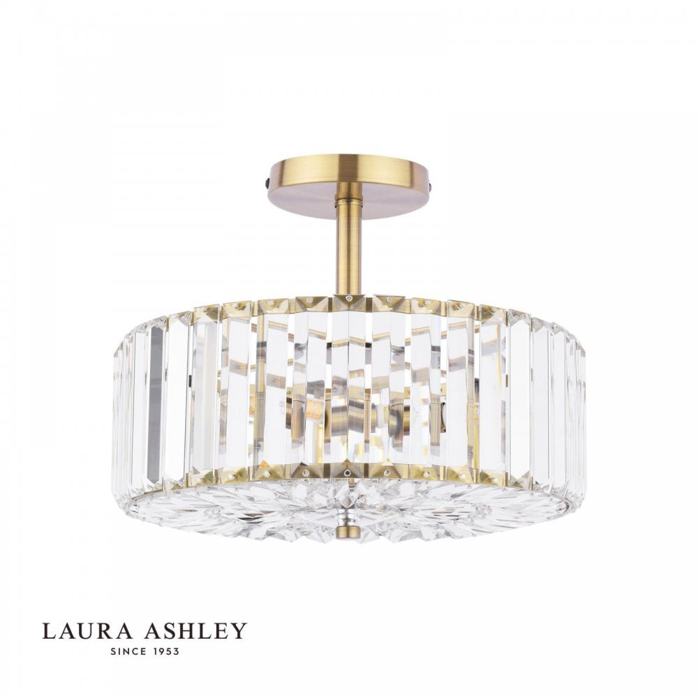 Fernhurst Antique Brass 3 Light Semi Flush Fitting