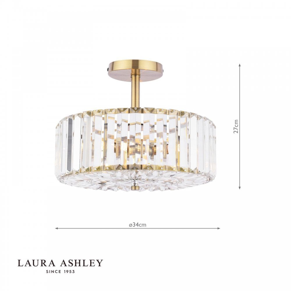 Fernhurst Antique Brass 3 Light Semi Flush Fitting
