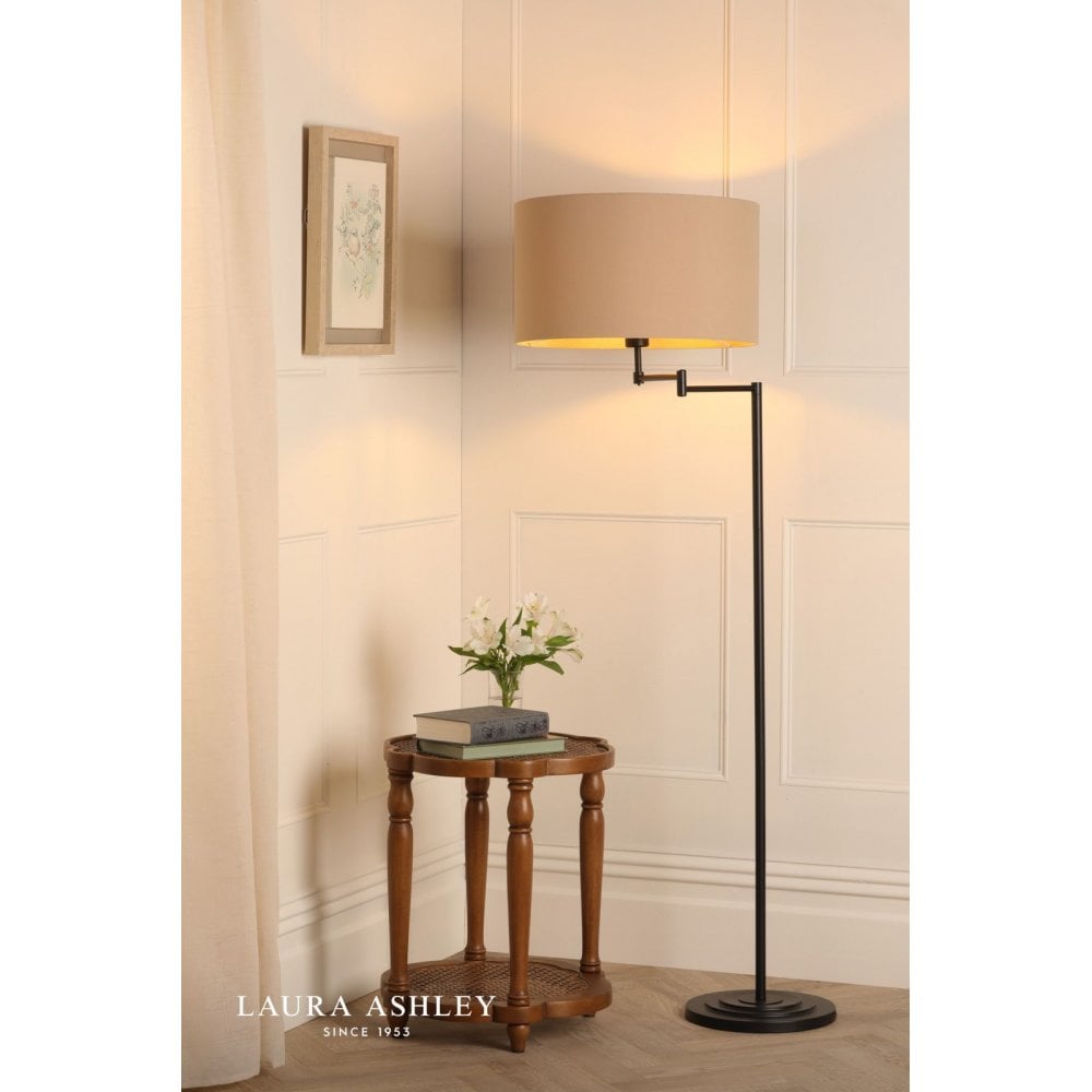 Marlowe Swing Arm Floor Lamp in Matt Black C/W Shade