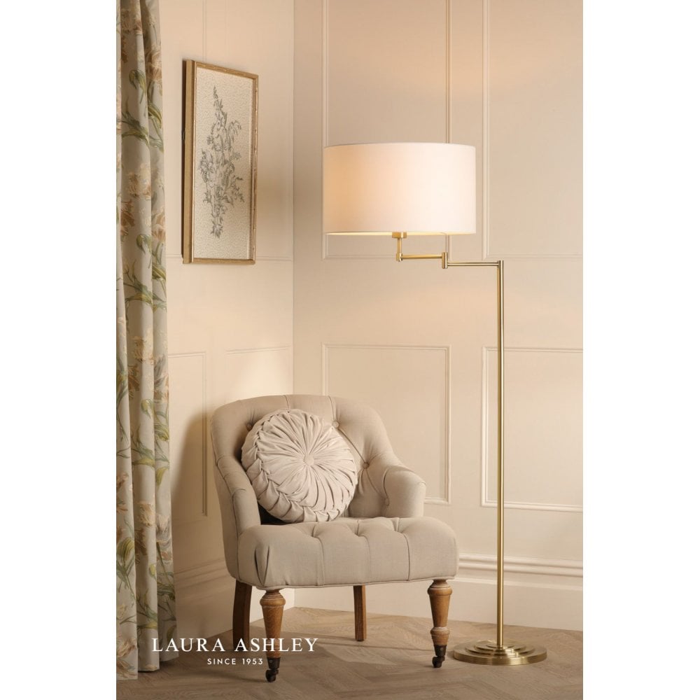Marlowe Swing Arm Floor Lamp in Antique Brass C/W Shade