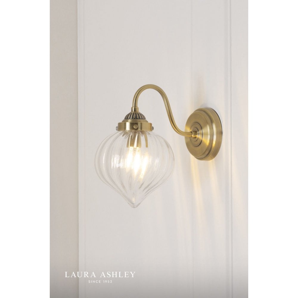 Whitham Antique Brass Wall Light with Ribbed Glass