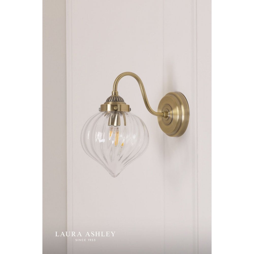 Whitham Antique Brass Wall Light with Ribbed Glass