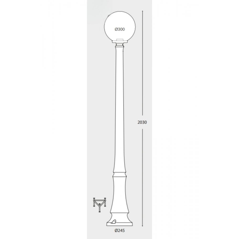Dino 300mm Opal Globe Post Light in Grey