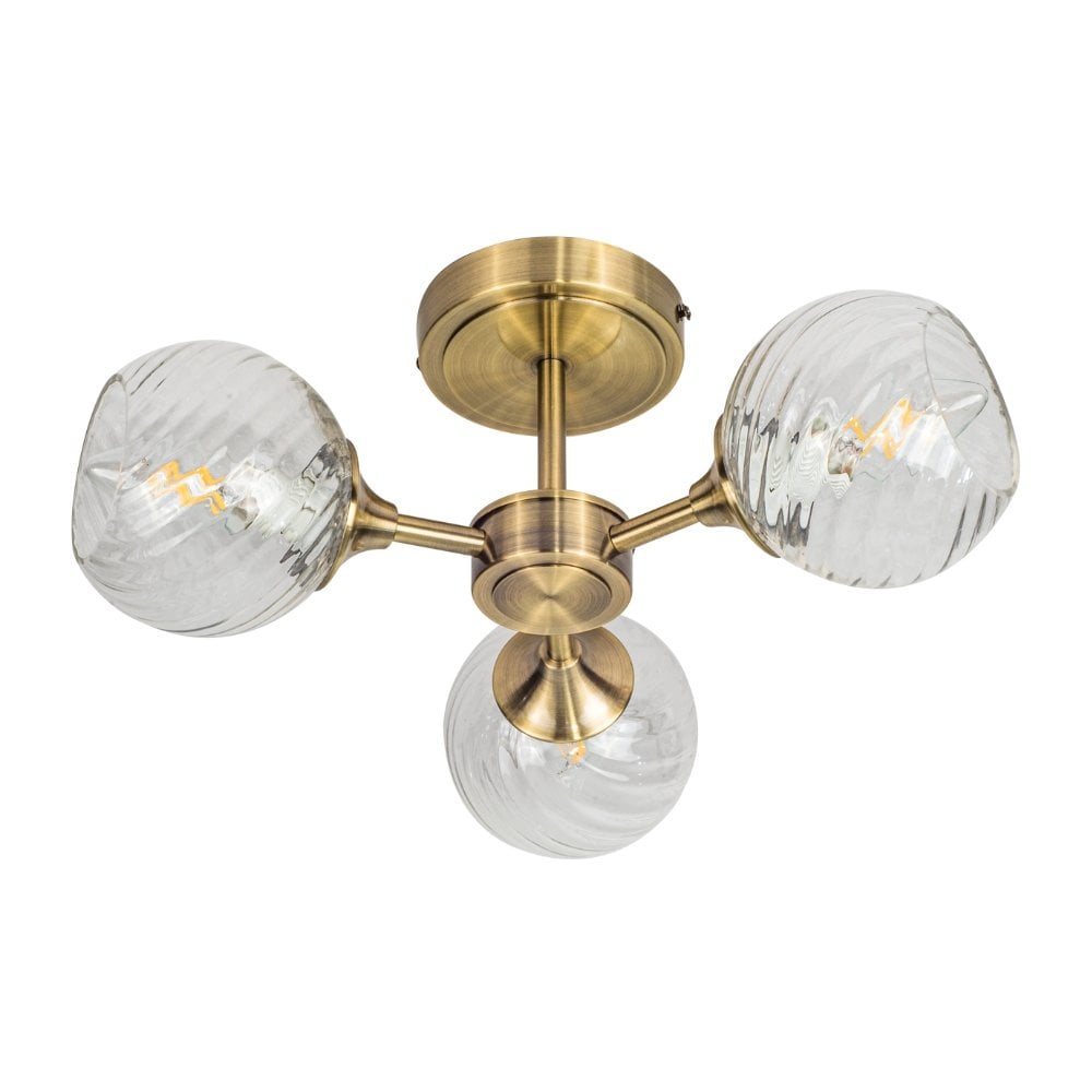 Mona 3 Light Antique Brass Semi Flush Fitting