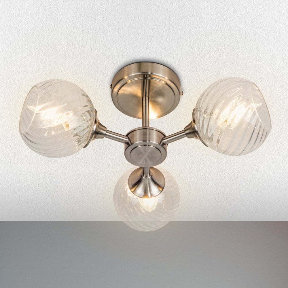 Mona 3 Light Satin Chrome Semi Flush Fitting