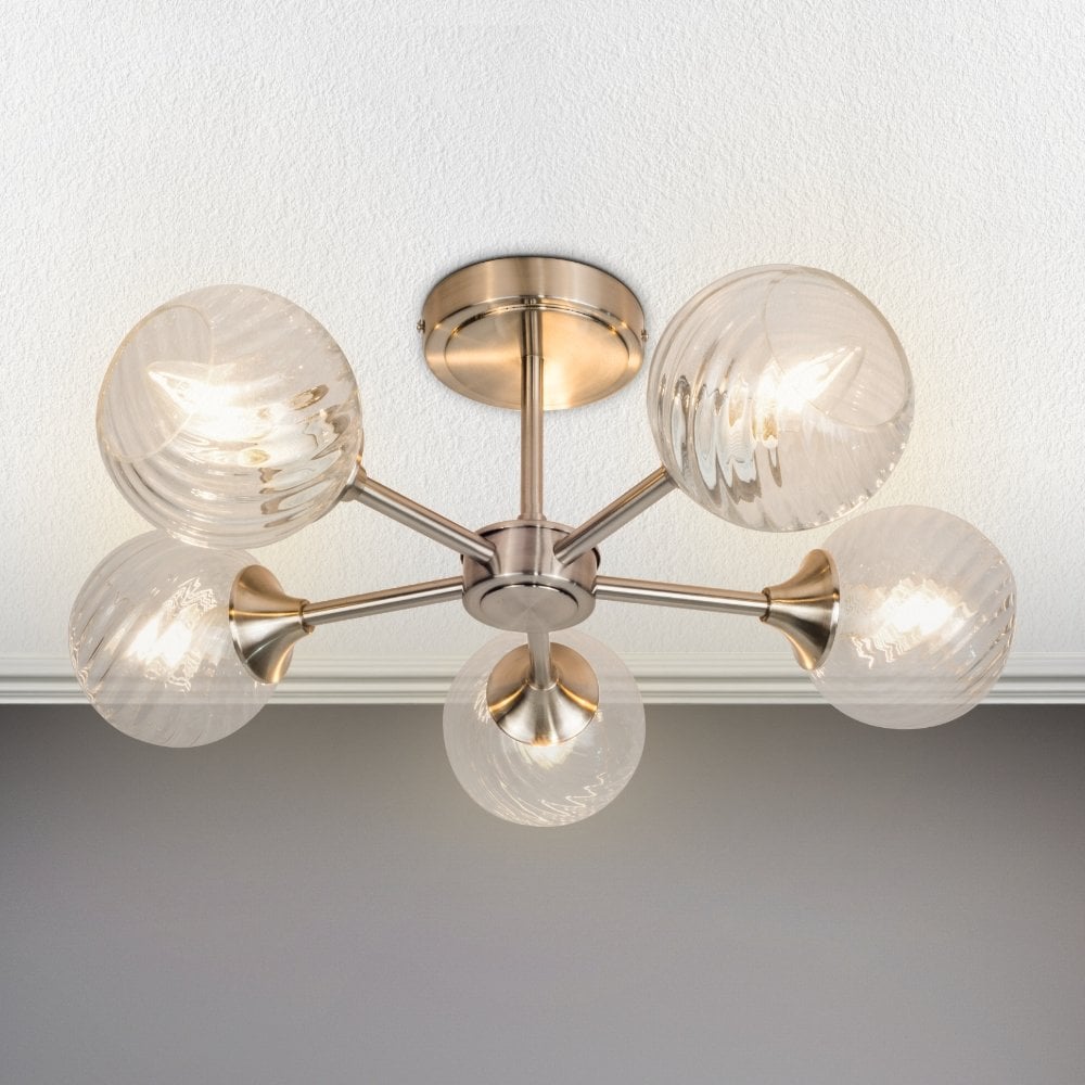 Mona 5 Light Satin Chrome Semi Flush Fitting