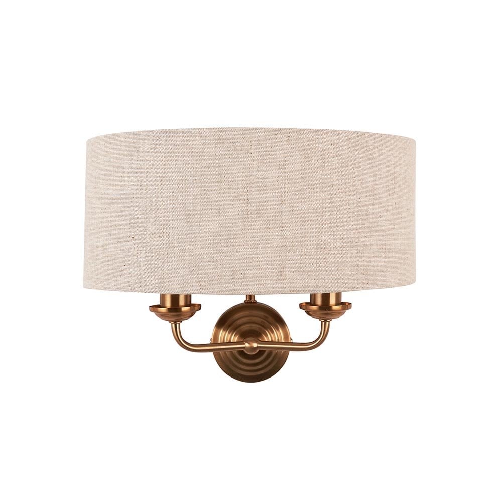 Highclere Double Wall Light in Brass C/W Natural Shade