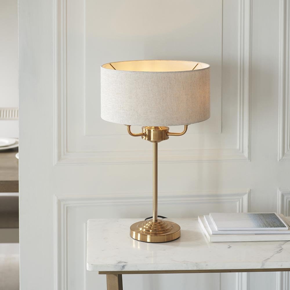 Highclere 3 Light Table Lamp in Brass C/W Natural Shade