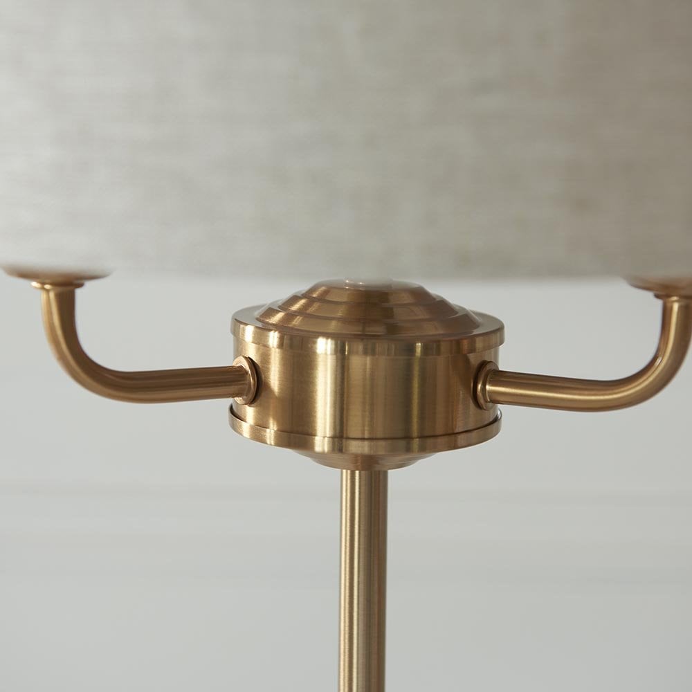 Highclere 3 Light Table Lamp in Brass C/W Natural Shade
