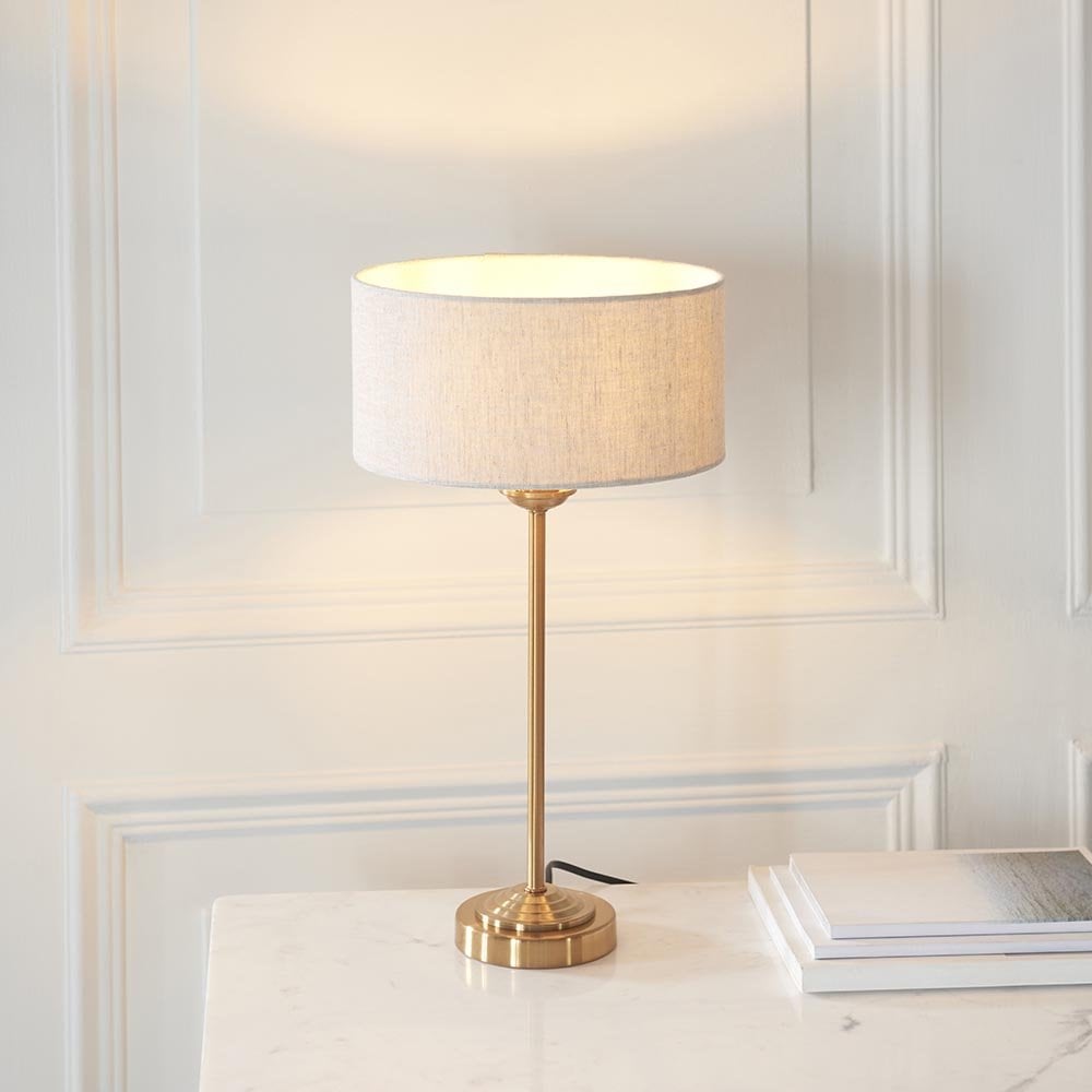 Highclere 1 Light Brass Table Lamp C/W Natural Shade