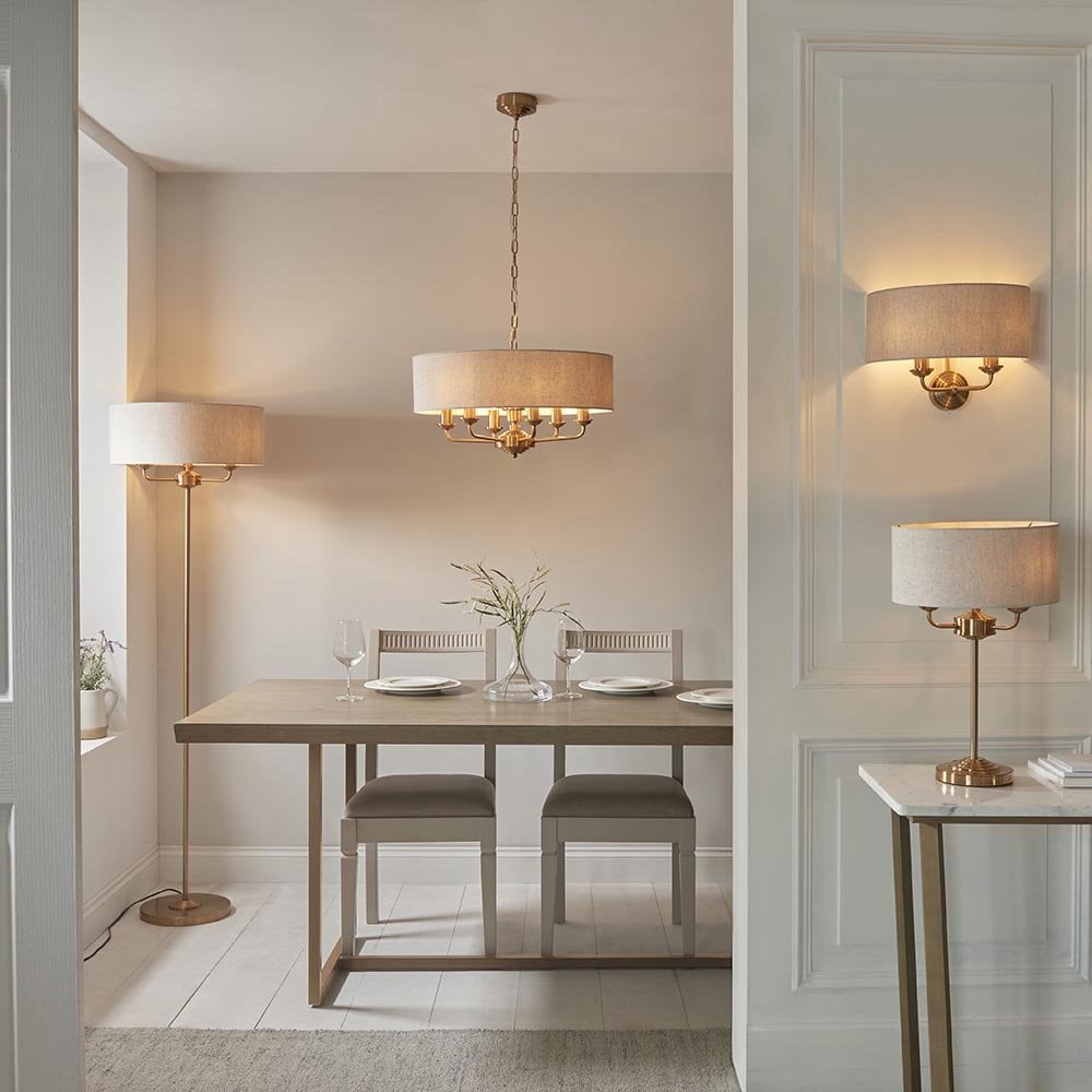 Highclere 1 Light Brass Table Lamp C/W Natural Shade