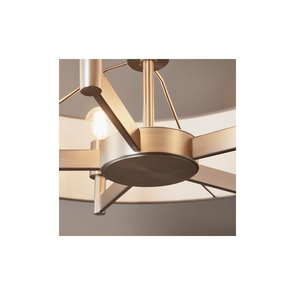 Grande 5 Light Nickel Pendant C/W Grey Drum Shade