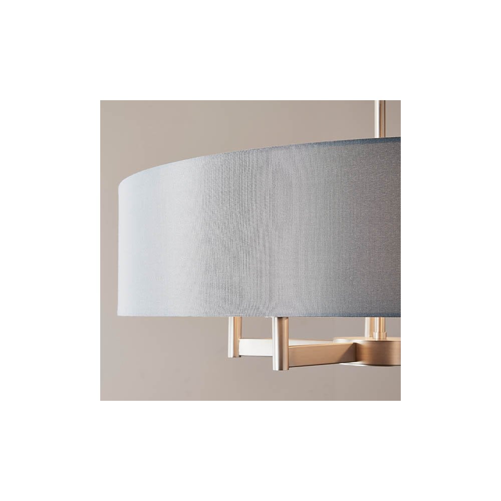 Grande 5 Light Nickel Pendant C/W Grey Drum Shade