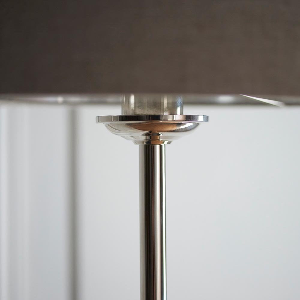 Highclere Single Floor Lamp in Brushed Chrome with Natural Shade