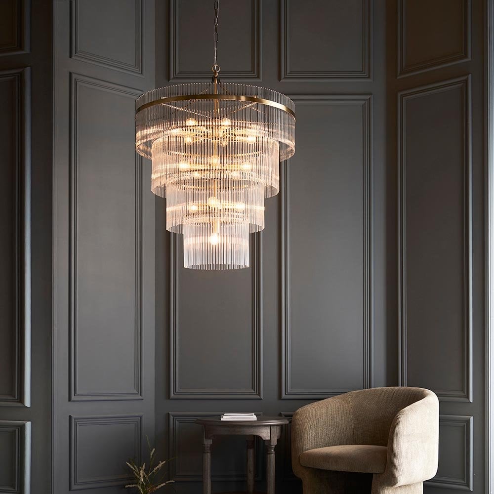 Marietta 16 Light Tiered Pendant in Antique Brass