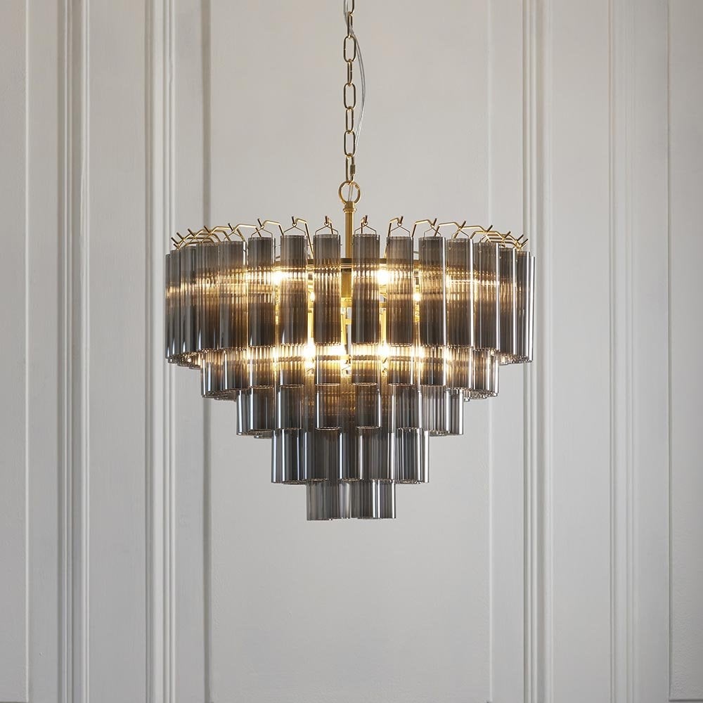 Toulouse 12 Light Satin Brass Frame Smokey Grey Glass