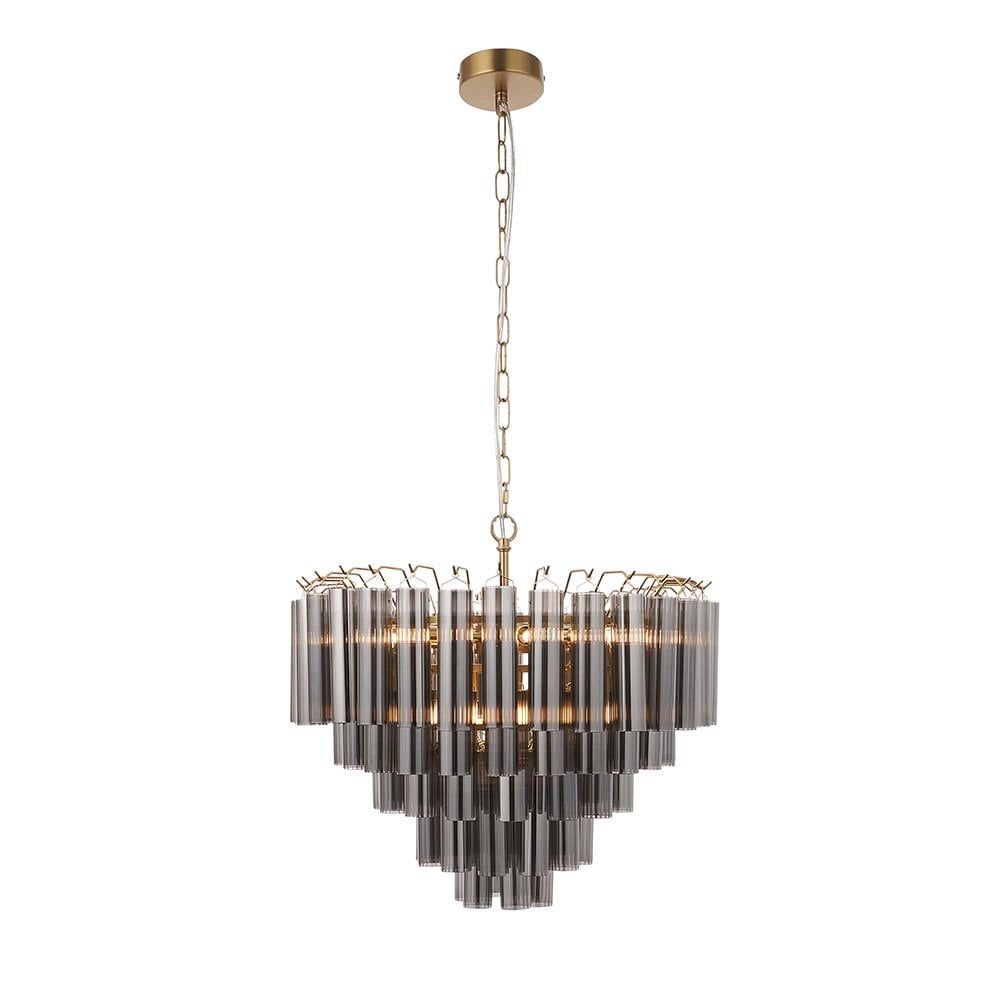 Toulouse 12 Light Satin Brass Frame Smokey Grey Glass
