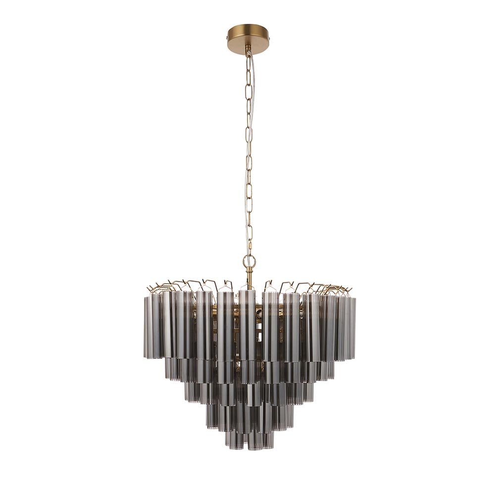 Toulouse 12 Light Satin Brass Frame Smokey Grey Glass