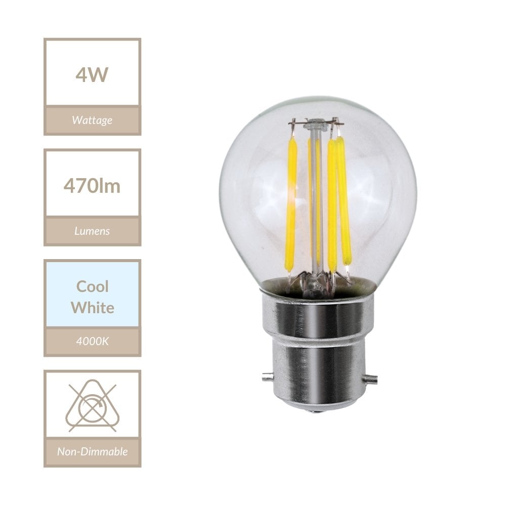 4W B22 Non-Dimmable Golf Ball Bulb in Cool White