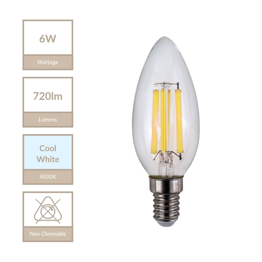 6W E14 Non Dimmable Candle Bulb in Cool White