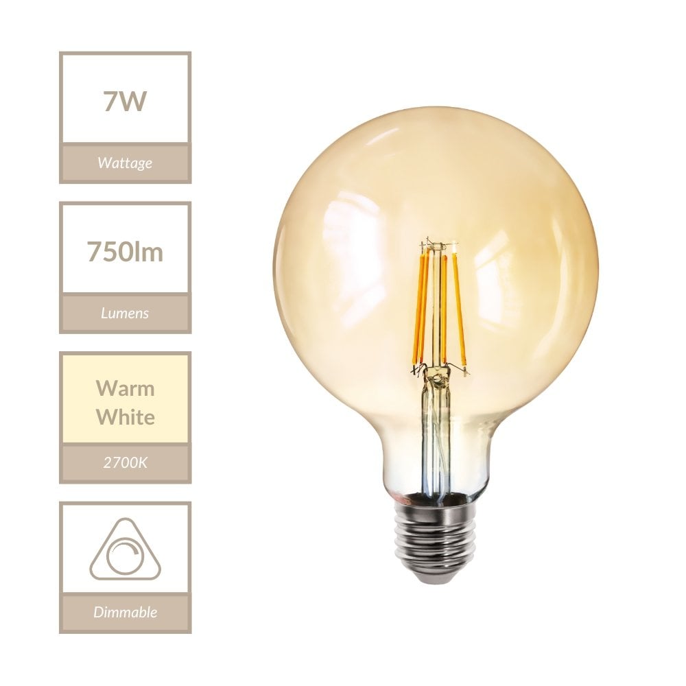 7W E27 Amber Glass Dimmable 125mm Globe