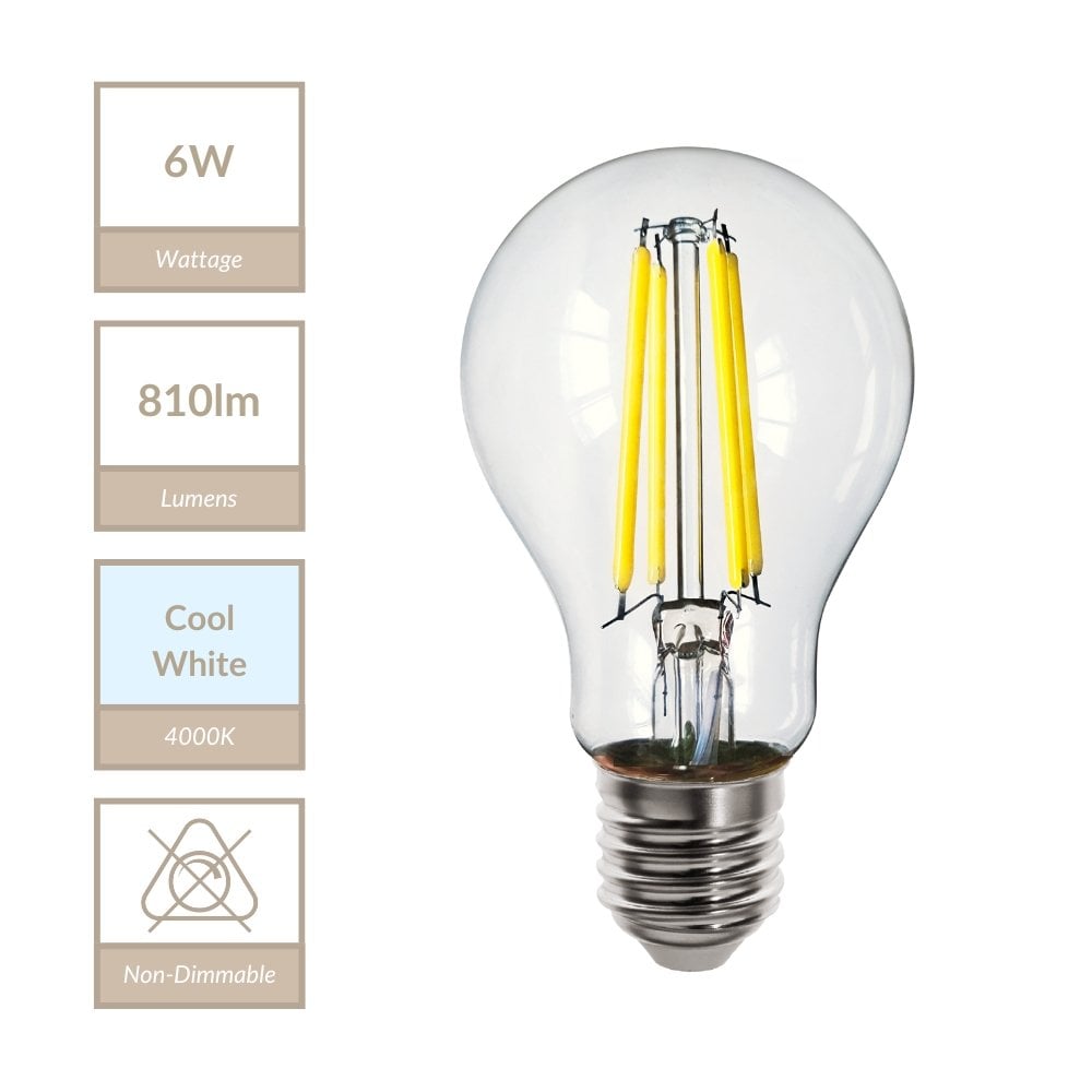 6W GLS Non-Dimmable E27 Bulb in Cool White
