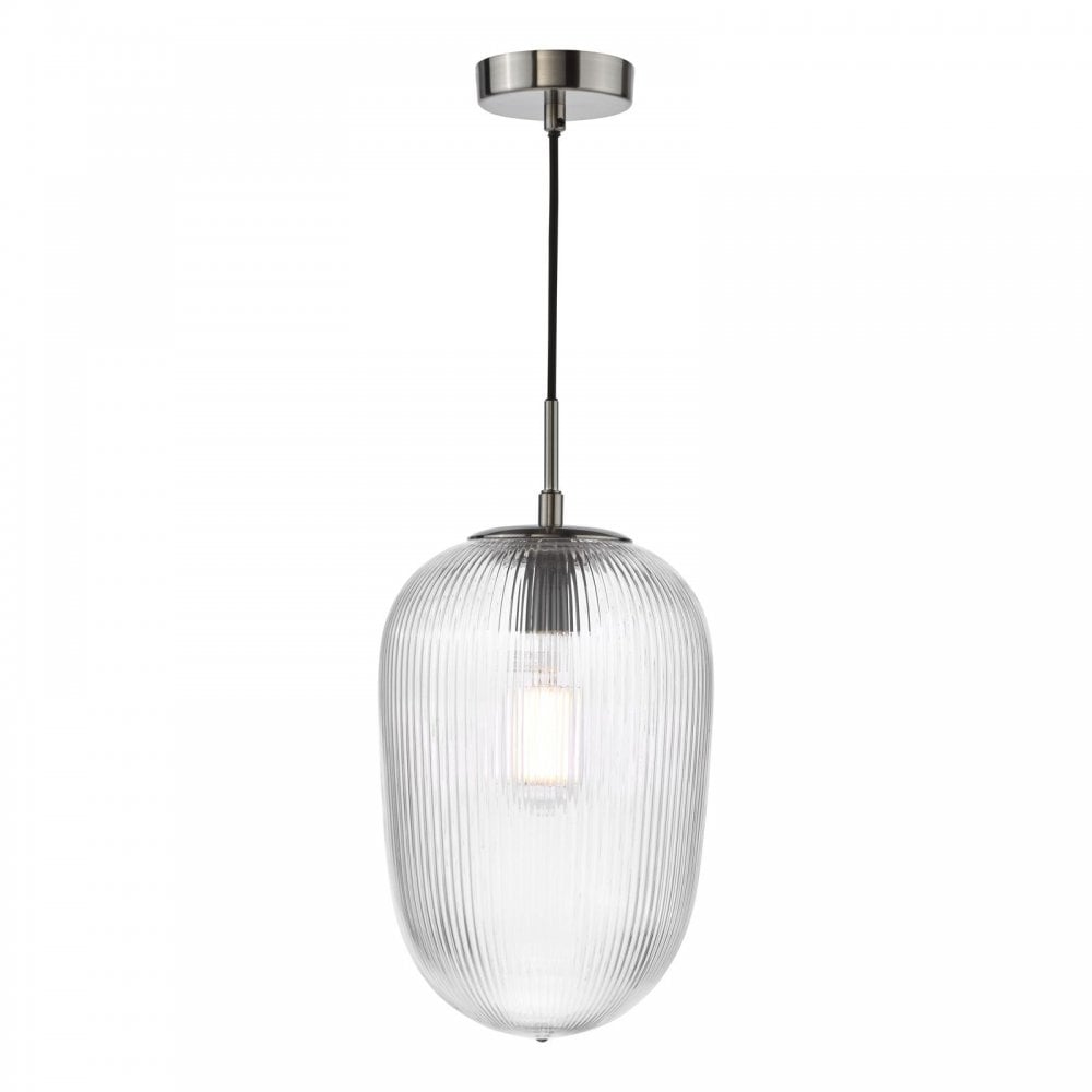 Abrielle Single Pendant in Polished Nickel C/W Clear Ribbed Glass
