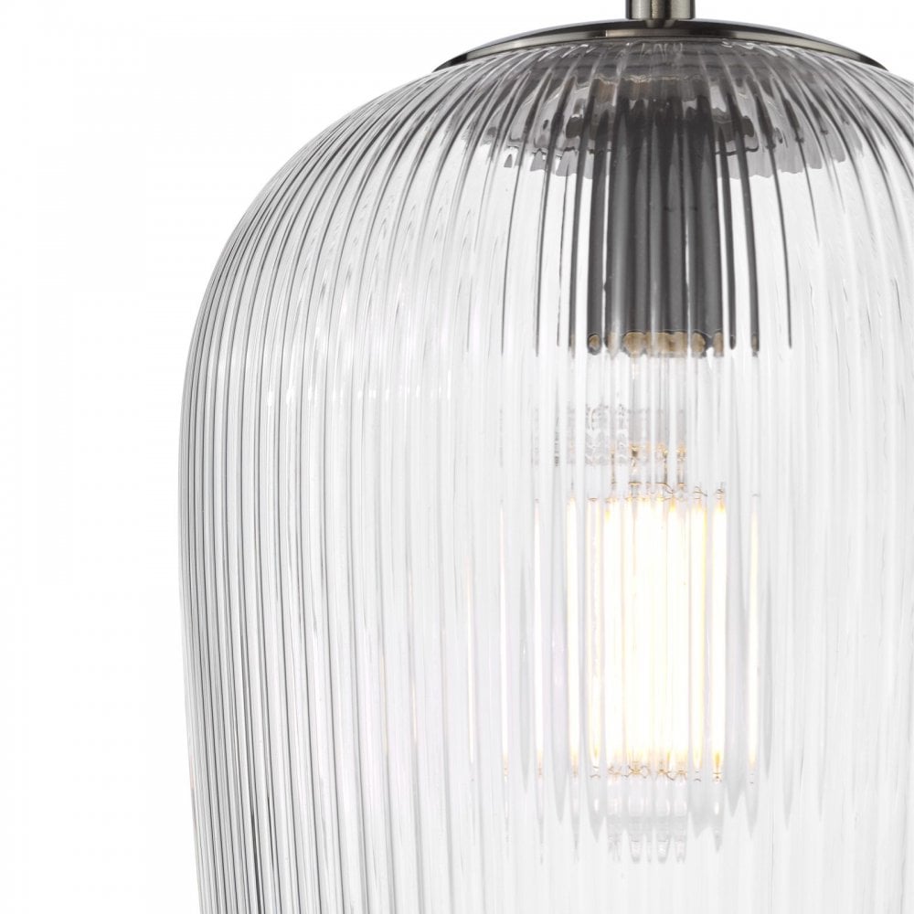 Abrielle Single Pendant in Polished Nickel C/W Clear Ribbed Glass