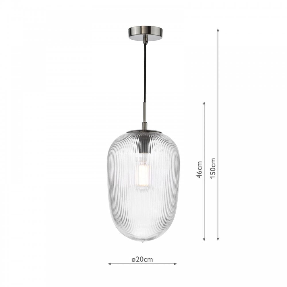 Abrielle Single Pendant in Polished Nickel C/W Clear Ribbed Glass
