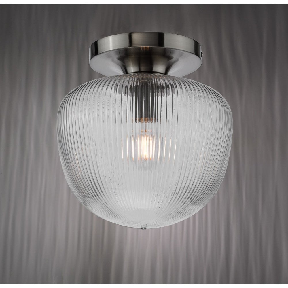 Abrielle Semi Flush Light in Polished Nickel C/W Clear Ribbed Glass